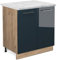 Vicco Spülenunterschrank Fame-Line, Dunkelblau Hochglanz/Goldkraft Eiche, 80 cm, AP Marmor