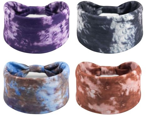 CutitiUU Haarband Damen 4 Stück Boho Breite Stirnband Damen Breite Elastische Haarbänder für Damen Geknotete Stirnbänder für Erwachsene Frauen für Yoga, Laufen, Gesichtswaschen (A, M)