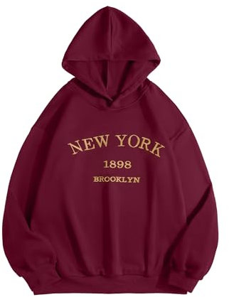 Hilinker Damen-Kapuzenpullover mit Kordelzug, langärmelig, Sweatshirt mit Tasche, Burgunderrot Ny 1898, S