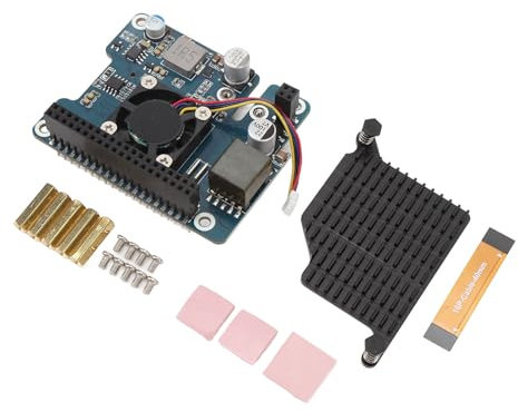 Elprico M.2 NVME PCIe-Adapter mit PoE-Funktion für RPi 5, Gen2 Gen3 PCIe×1, Unterstützt 2230 2242 2260 2280 M.2 SSD-Größen, Unterstützt IEEE 802.3af bei PoE, Aktiver Lüfter