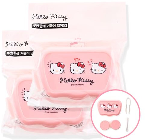 Kitty Contact Lens Case with Mirror & Tweezers 2 Pack - Pink Protective Contact Case with Iconic Kitty Design, Compact, Portable & Hygienic Contacts Case for Travel, Durable Contact Lens Cases