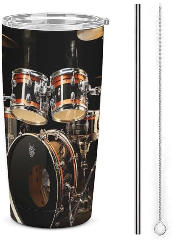 Coffee Cups with Lids Car Cup Stanley Cup Tumble Sealed Double Drinking Lid Stainless Steel Straw Drum Set Printed Mugs Fits in Car Cup Holder (20 OZ)