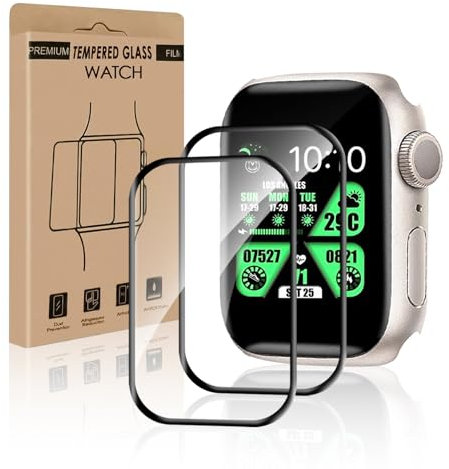 VSEER 2 Stück Schutzfolie für Panzerglas für Apple Watch Series 9/7/8 45mm, HD-Klar Full Screen Anti-Öl Bläschenfrei Schutzglas, Anti-Kratzer Displayschutzfolie