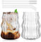 Lot de 2 gobelets en verre de 530 ml, avec couvercle et paille, nervurés, tasses à thé à bulles, verres à café glacé avec pailles en verre, verres striés, verrerie, tasses pour thé, lait