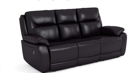 Bostonsofa Skandinavisches 3-Sitzer Ledersofa mit Relaxfunktion - Bequemes und Elegantes Wohnzimmer-Sofa mit verstellbaren Sitzen - ergonomischer Polsterung und Zero-Wall-Mechanismus - Schwarz
