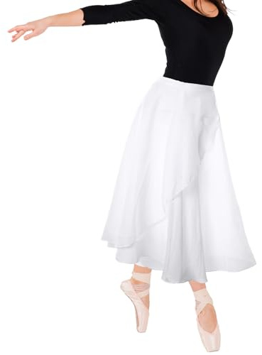 Meyeyaia White Ballet Wrap Skirt for Women Long Dance Skirt Chiffon Ballet Skirts with Adjustable Tie Waist for Adult Ladies Big Girls