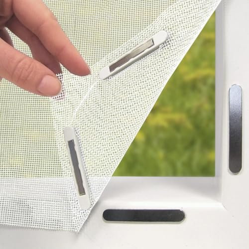 EASYmaxx Mosquitera para Ventanas con Magic Click | Cortada Individualmente a Medida para Todas Las Ventanas de hasta 150x180 cm | Fácil instalación con 12 imanes - sin taladrar ni atornillar Blanco
