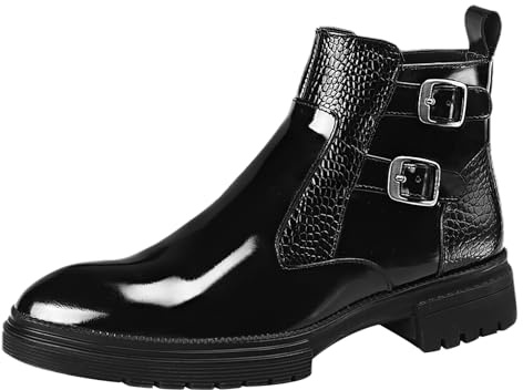rismart Uomo Pelle PU Oxford Stivali Cerniera Laterale Caviglia Alti Stivaletti Casual