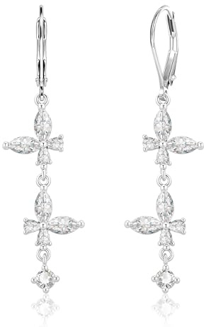 ALEXCRAFT Ohrringe Silber 925 Hängend Post Silver 925 Earrings Women Damen Ohrringe Schmetterling Hängend Dezent Glitzer Zirkonia Vintage Elegante Für Frauen Glitzer Boho Strass