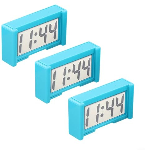 3 Pack Digital Clock For Car Dashboard Small LCD Display With Self-Adhesive Bracket Waterproof Shatter-Resistant PVC Battery Operated Blue White Black(Blue)