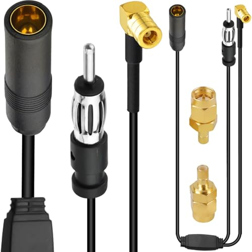 DAOKAI DAB-Splitter, AM/FM + DAB-Antennensplitter, Autoradio-Antennenadapterkabel, Din-Buchse auf Din-Stecker + SMB-Anschluss, 12 V + aktiver Signalverstärker, Plug-and-Play