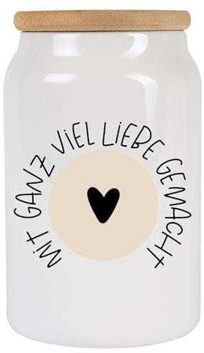 Kilala Weihnachtliche Keksdose aus Keramik mit Holzdeckel – Luftdicht, 650 ml, mit Winterlichen-Motiv und Spruch – für Plätzchen & Süßigkeiten (Herz/schwarz)