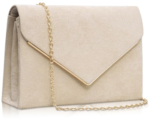 Larcenciel Clutch Samt, Elegante Wildleder Handtasche mit Kette, Mode Envelope Abendtasche für Hochzeit, Party, Bankett
