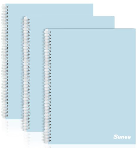SUNEE A4 Notebook, Pack of 3 Notepads, Wirebound Notebooks, 80gsm Premium Paper, 100 Sheets / 200 Pages, 8mm Lined with Margin, 4-Hole Punched and Perforated Edge, Light Blue