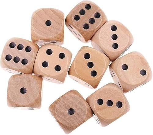 D6-Würfel-Set aus Holz, 20 mm, runde Ecken, 6-seitige Spielwürfel für Erwachsene, Standard-Spielwürfel, 10 Stück