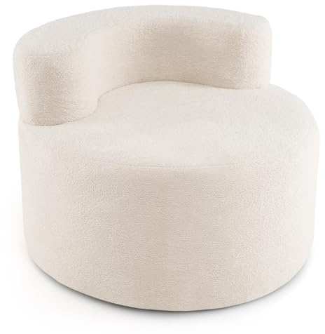 COSTWAY rundes Sofa, Loungesessel mit gewölbter Rückenlehne & abnehmbarem Bezug, Polstersofa aus Teddyfleece & Schaumstoff, 200 kg Belastbar, Sitzsack für Wohnzimmer & Schlafzimmer (Weiß)