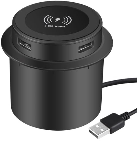 URPIZY 3 in 1 Drahtloses Ladegerät für Schreibtisch Einbau mit 2 USB-Anschlüssen 5V/2A und Kippmechanismus zum Hervorheben, geeignet für Büro Küche Café