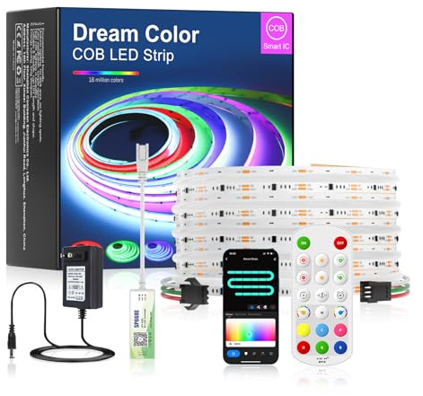 Addressable LED Strip Light Kit COB RGB SPI 5m 24V WS2811 IC alle 10cm | steuerbar App Bluetooth + RF Fernbedienung hohe Helligkeit CRI 90 schmaler 8mm LED Streifen für Innenbeleuchtung Küche Möbel