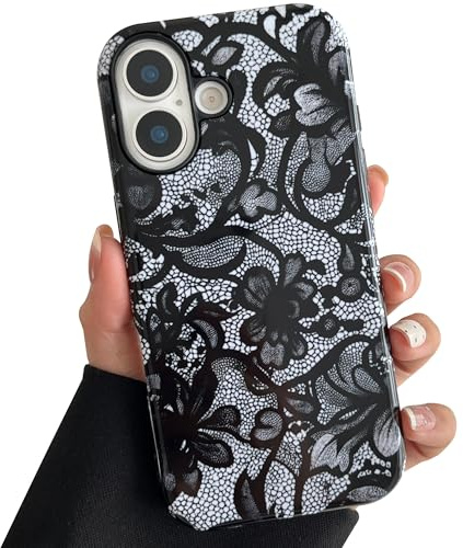 TQLGY for iPhone 17 Case, Black Lace Vintage Phone Case Shockproof Slim Soft TPU and Hard PC Protective Cover