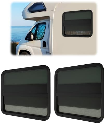 HUOMMGS 2 finestre scorrevoli per camper, 762 x 610 mm, in vetro temperato, per camper, con zanzariera, moderna, per roulotte, camper