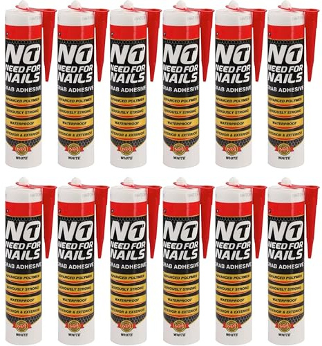 Multipurpose No More Nails, Heavy-Duty Mounting Adhesive, No Nails Strong Bond Glue for Wood, Ceramic, Metal & More, White Instant Grab Adhesive Mastic (12)
