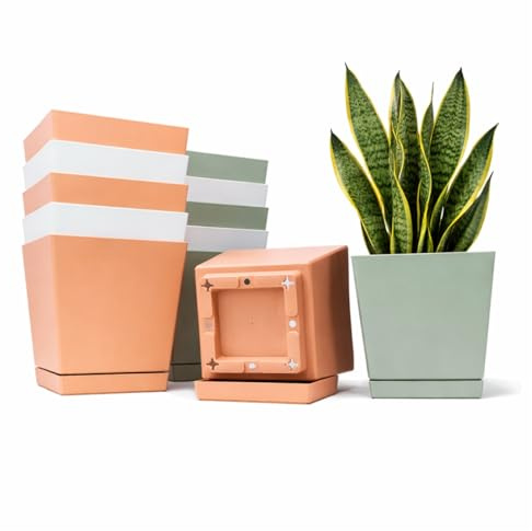 Macetas Plástico Cuadradas 14 cm Pack 12 | Maceteros Decorativos Interior | Con Plato Incorporado | Plástico Resistente Rayos UV | Con Agujeros de Drenaje | Para Interior y Exterior | Colores Pasteles