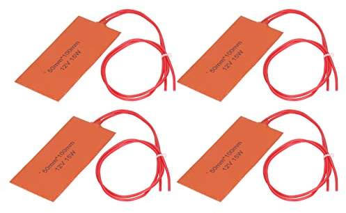ViaGasaFamido 4PCS Silikonkautschuk-Heizkissen 12V 15W Flexible Heizmatte 50x100mm für Heizdecken-Ölfässer, mit Schneller Erwärmung und 200℃ Hitzebeständigkeit