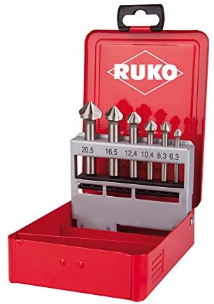 RUKO Kegel- und Entgratsenker-Satz DIN 335 Form C 90° ASP in Industriekassette, Hochleistungs-Schnellarbeitsstahl, robust, rechtsschneidend, 6-teilig
