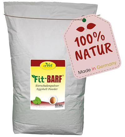 cdVet Fit-Barf Poudre de Coquille d'œuf 25 kg – Chien et Chat – Source de Calcium Animale – 100% Poudre de Coquille d'œuf – minéraux, Oligo-éléments, vitamines – Alimentation Brute