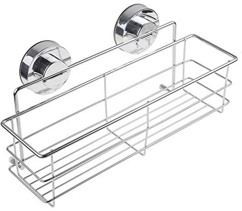 Strong Suction Cups Deep Shower Caddy Bath Shelf,Wall Mounted Rust-Free Stainless Steel Storage Basket Shampoo Conditioner Holder for Bathroom Kitchen Tidy Organizer
