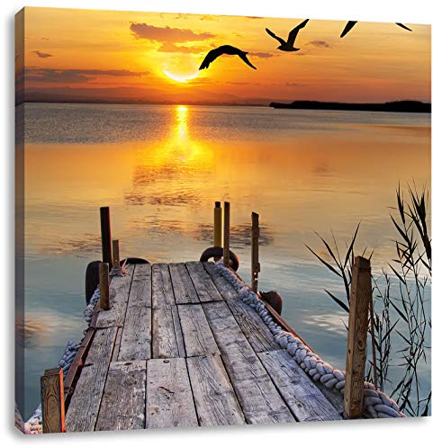 Pixxprint Steg bei Sonnenuntergang, Größe: 60x60, Leinwandbild Quadratisch, Wandbild, Kunstdruck, fertig bespannt