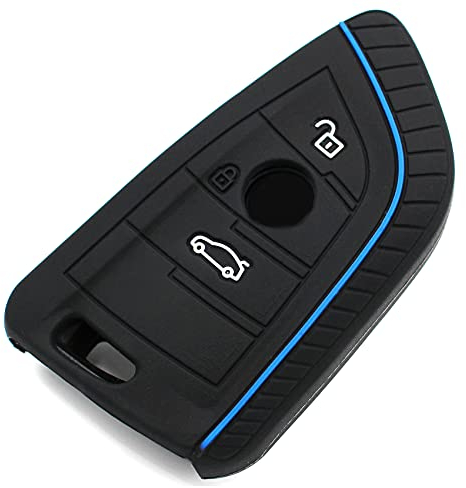 Finest-Folia - Cover in silicone per chiavi dell’auto a 3 tasti .Schwarz Blau