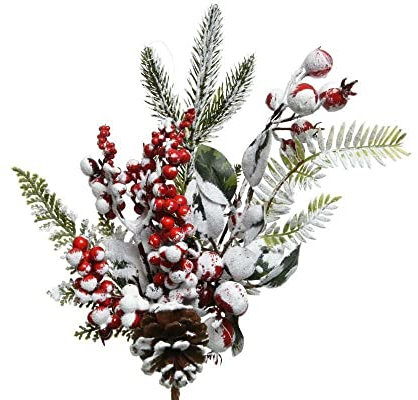 Künstliche Tannenzweige 30cm PE Spritzguss mit roten Beeren Kunststoff Weihnachtsschmuck