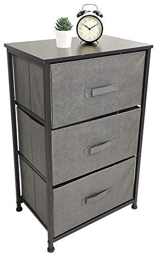 KKTONER Bedside Table for Bedroom Sofa Side Table Livingroom Storage Units With 3-Drawer Save Space Cloth Organizer Fabric Bins (Grey)
