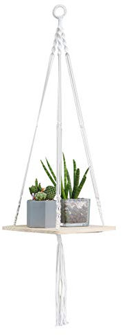 Surplex Macramé Estante Colgador de Plantas Cuadrado Colgante de Plantas Maceta Colgante Sembrador de Madera Estante Flotante para jardín Decoraciones de Pared para el hogar 41.3 Inches