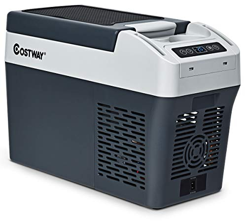 COSTWAY 12L Mini Refrigerador AC/DC Nevera Portátil para Automóvil con Panel de Control LED Bombilla Interna para Acampar Viajar Picnic