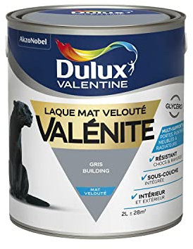 Dulux Valentine Peinture Laque Valénite Glycéro Multisupport Intérieur-Extérieur – Grande Résistance pour Boiseries et Ferronneries - Aspect Mat Gris Building 2L
