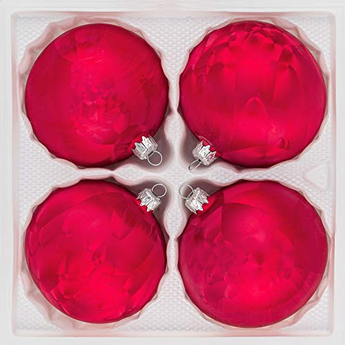 4 TLG. Glas-Weihnachtskugeln Set 8cm Ø in 'Ice Rot Eislack - Christbaumkugeln - 8cm Durchmesser