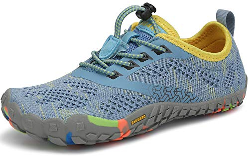 SAGUARO Kinder Barfußschuhe Traillaufschuhe Jungen Mädchen Trainingsschuhe Zehenschuhe Atmungsaktiv rutschfest Walkingschuhe Laufschuhe Schnell Trocknend Badeschuhe, Himmelblau 30 EU