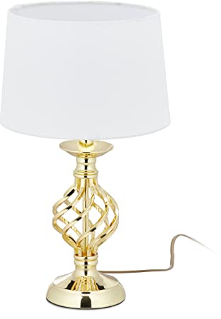 Relaxdays Tischlampe modern, Nachttischlampe Touch, 3 Stufen dimmbar, E14 Tischleuchte edel, HxD 43,5 x 25 cm, gold/weiß