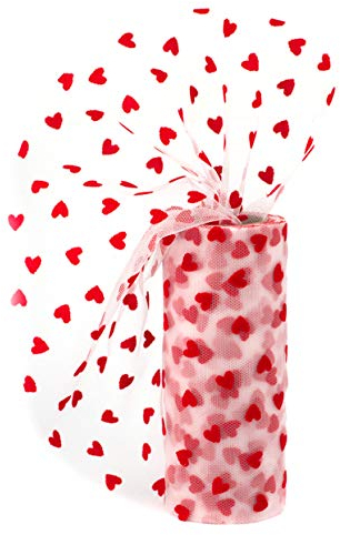 Creativery Tüll Stoff 9m x 15cm Samt Herzen Rolle transparent zum Basteln von Tüllröcken und Kostümen, Farbauswahl:rot 250