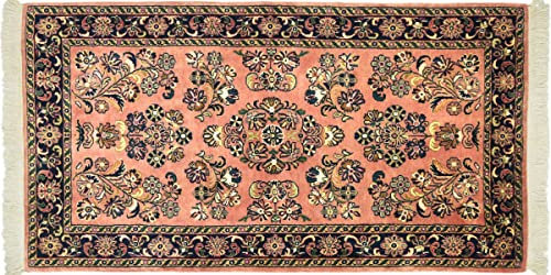 Sarough Teppich 90x160 Handgeknüpft Rosa Floral Wolle Kurzflor Rug b