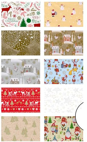 10 Rollen Geschenkpapier Weihnachten - 2 m x 0,70 m pro Rolle - Weihnachtspapier - Weihnachtsverpackung - Geschenkpapier Weihnachten