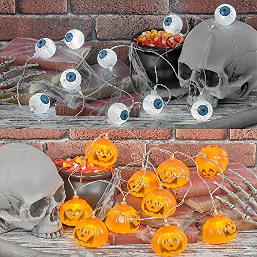 URBNLIVING 20 Halloween Eyeballs & Pumpkin LED Lights Battery Operated String Lights Parties Indoor Decor Outdoor Events