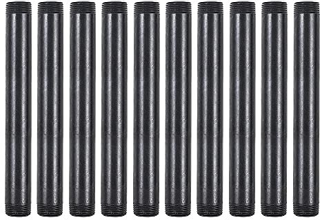Niubid 10 Stück 1,9 cm x 20,3 cm schwarze formbare Stahl Nippel Fitting, DIY Steampunk Industrial Vintage Style