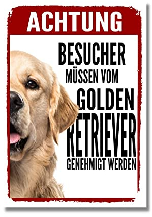 Golden Retriever Genehmigung Dog Schild Spruch Türschild Hundeschild Warnschild Geschenkidee Sicherheitsschild Hund Privatgrundstück Hundewarnung Warnung vor dem Hund