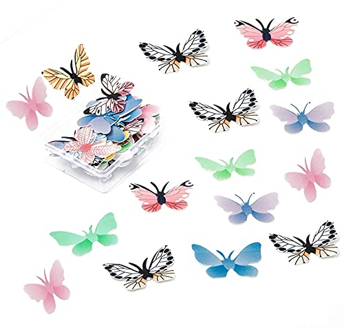 Morofme 72 Stück Essbare Schmetterlinge für Torte, Essbare Tortendeko Schmetterling Bunt, Cupcake Topper Essbar Schmetterlinge Muffin Deko für Hochzeit, Geburtstag, Jubiläum, Thema Kuchendekoration