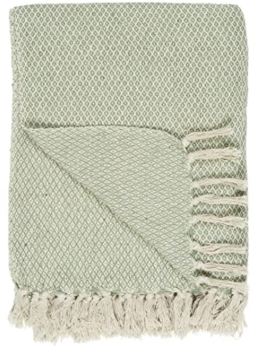 IB Laursen Plaid Creme/Grün Karomuster 130x160 Wolldecke mit Fransen 6514-22 Tagesdecke Sofadecke
