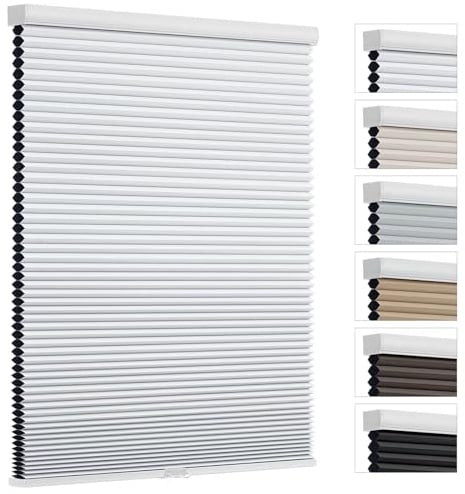 Changshade Cordless Cellular Shades, Blackout Room Darkening Black Out Honeycomb Blinds for Indoor Windows Bedroom, Pull Down Pleated Accordion Blind Easy Install, Shade Size 34 Wx72 H, White