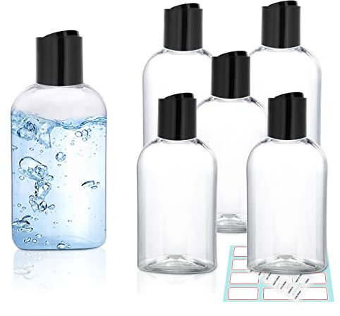 Kitchen GIMS Clear Plastic Empty Squeeze Bottles with Disc Top Caps 6 Pack 3.4 oz Travel Bottles TSA Approved Leak Proof Plastic Travel Bottles for Shampoo, Conditioner & Lotion